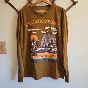 Yellowstone Long Sleeve Tee Cotton Montana Mustand Yellow Tan Large